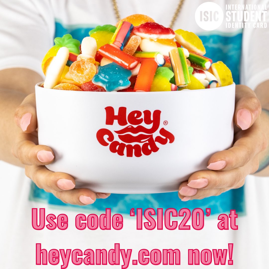 🚨New partnership alert 🚨 
ISIC card holders can now avail of 20% off from @loveheycandy 🙌

Use the discount code ‘ISIC20’ at heycandy.com now and enjoy 🍭 🍬 

#isic #discount