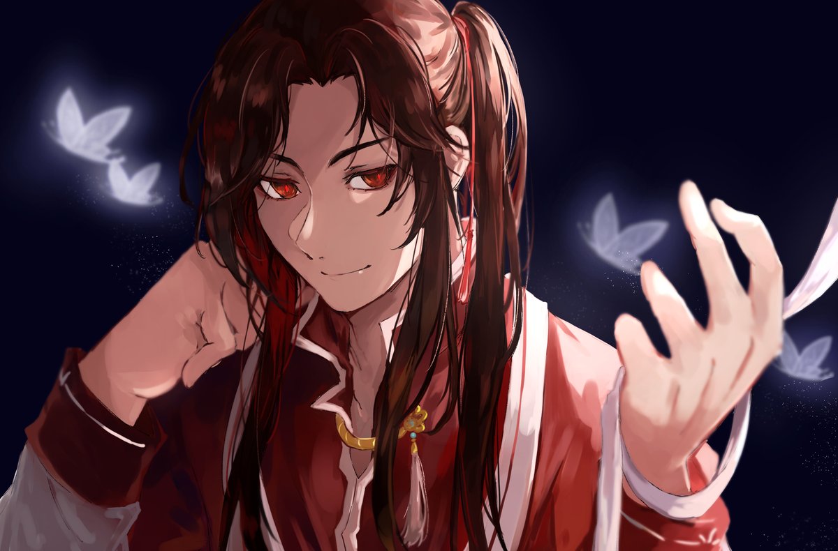 male focus 1boy long hair chinese clothes solo red eyes ponytail  illustration images