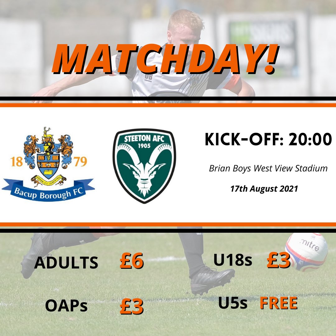 🚨 MATCHDAY! 🚨

It’s time for some Tuesday night football again down at the Boro! ⚽️

Join us tonight at West View as the lads take on <a href="/Steetonfc/">Steeton AFC</a>. ✅

KO: 20:00 
<a href="/nwcfl/">The NWCFL ⚽️</a> <a href="/NWCFLScores/">NWCFL Scores</a>