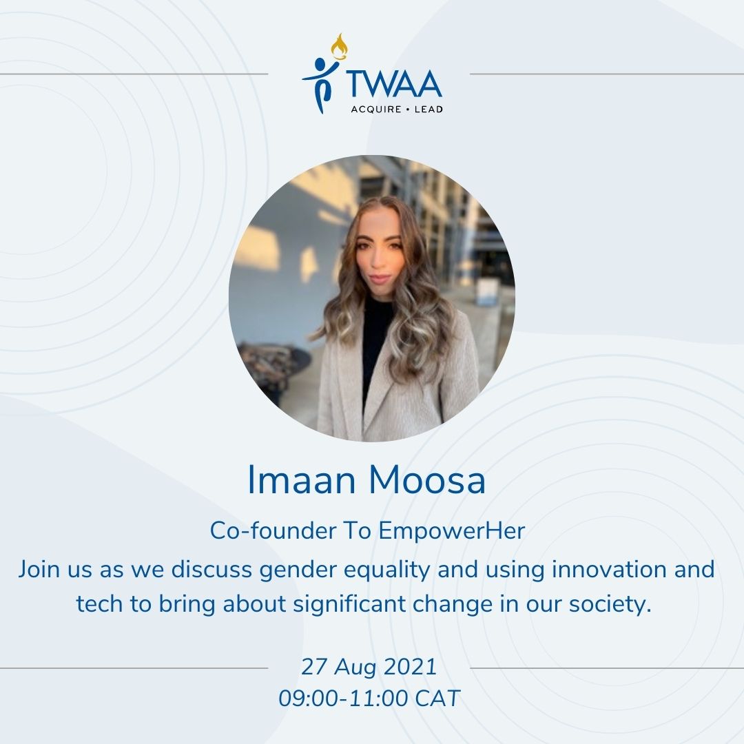 jtcomms's tweet photo. Looking forward to linking @toempowher_za co founder @imaan_moosa to @TwaaCommunity supporting @ECAfrica_ @isabelrudo @vanessaperumal @Phyian_karinge @Taynita101 #ECafrica #TwaaTalks join the dialogue 27 August #WomenInTech @KiwiaIrene https://t.co/WAOj5OwBEd
