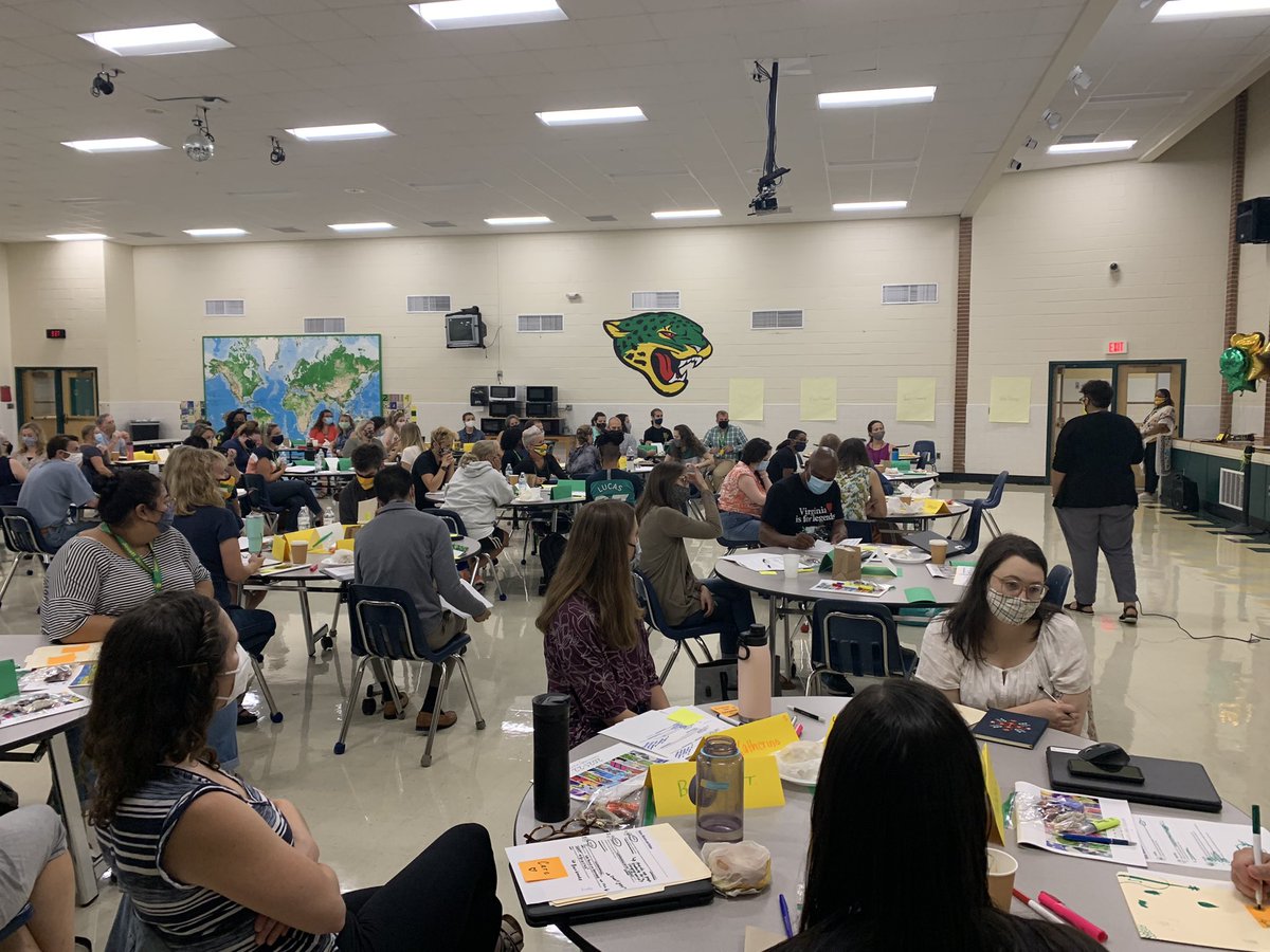 What an amazing team we have at Jouett! Dedicated, thoughtful, intentional and equity-minded staff💚💛💚💛Great first day yesterday - proud of all of the teachers and staff!