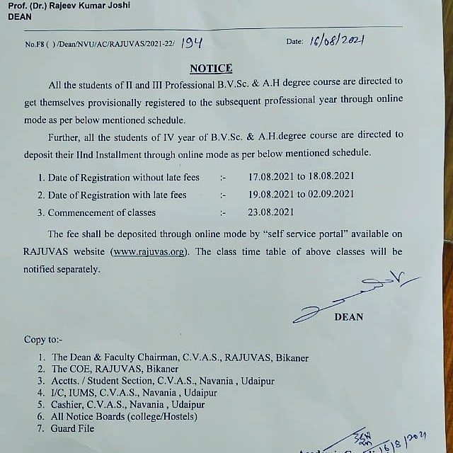 Honorable 
Chief Minister <a href="/ashokgehlot51/">Ashok Gehlot</a>  ji, during your rule, RAJUVAS University has given only two days time to deposit fees, that too in an epidemic like Corona, the fees of lakhs.
<a href="/The_Vet_Dr_Raj/">VETHOPEANDSMILEFOUNDATION</a> 
<a href="/RahulGandhi/">Rahul Gandhi</a> 
<a href="/rajuvasbikaner/">RAJUVAS</a> 
<a href="/ndtv/">NDTV</a> <a href="/ANI/">ANI</a> @c_p_cpsingh 
<a href="/DrCPSheela07/">𝑫𝒓. 𝑪.𝑷. 𝑺𝒉𝒆𝒆𝒍𝒂</a>