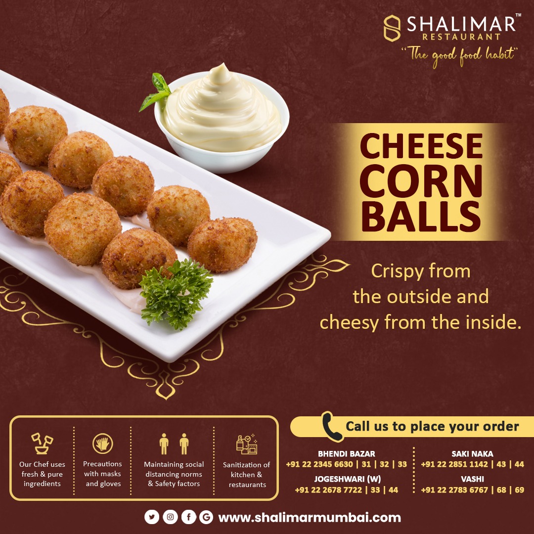 shalimar_1970's tweet photo. Crispy, crunchy & cheesy snacks .., order Cheese Corn Balls from #ShalimarRestaurant to enjoy this mesmerizing evening.
#ShalimarIndia #deliciousfood #cheesecornballs #veg #vegetarian #crispy #snacktime #crunchy #cheesysnack #cheesy #goodfood #goodfoodgoodmood #yummy #mumbai https://t.co/EoJcRJUE3n