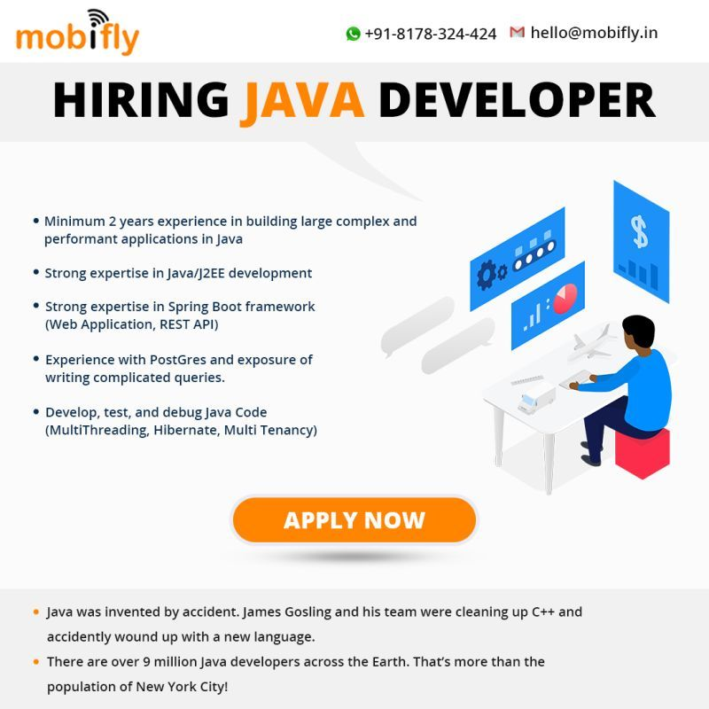 Mobifly2's tweet photo. We are looking for a senior and junior #Java Developer responsible for managing back-end services and the interchange of #data between the server and the #users. 

#hiring #mobifly #php #java #python #sap #dotnet #usa #india #saynamaste #hr #it #gurugram #remote #developer #uk https://t.co/OFAlanY2xk