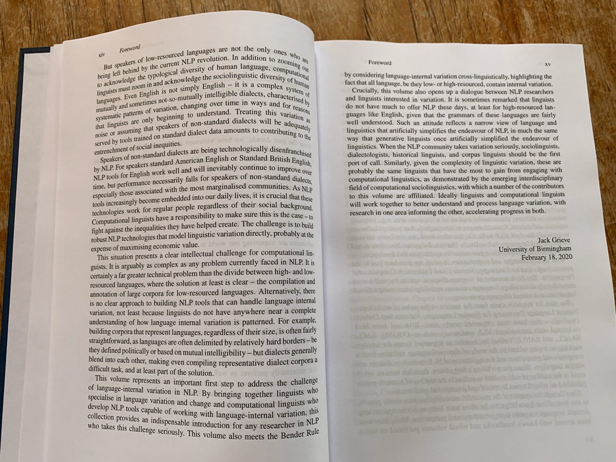 JWGrieve's tweet photo. Happy to get this new book on computational sociolinguistics edited by @marcos_zampieri & @preslav_nakov w chapters from many great authors!
Plus my forward discussing how #CSLX can help address the technological disenfranchisement of speakers of nonstandard dialects in #NLProc https://t.co/94hHOQz6Qb