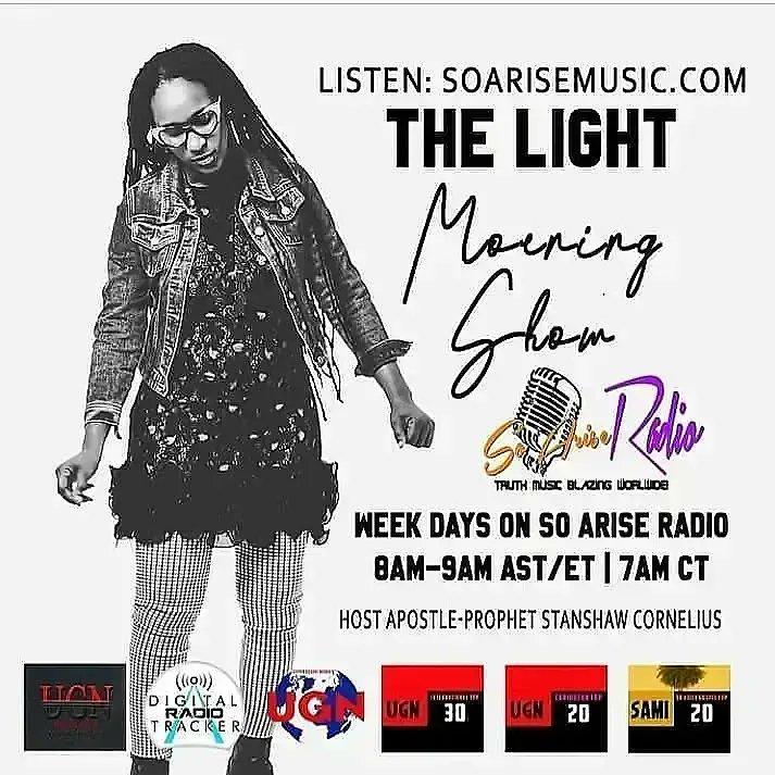 #TLMS The Light Morning Show #NowLive w/ host <a href="/StanshawC/">Dr. Apostle Stanshaw Cornelius</a> 8am AST/ET #GospelHits + #News + #WordOfTheDay 🔗soarisemusic.com 
.
 #InTheMix: Jimmy Fagan Mix : @jimmyfaganmuzik 
#ArtistSpotlight 

📻 #NP "The Messenger" by @imeturnul 

#Next "Stirring Up" by <a href="/nikkifinest/">nikki</a>