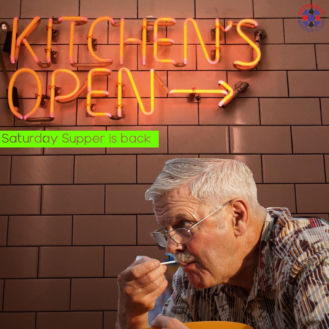 Back by popular demand, you do not want to miss this month’s Saturday Supper! 🍛Curry is on the menu and the entertainment, of course, is bridge.

⏰- 28th Aug @ 18:00

Book now to avoid being disappointed! - bridgewebs.com/cgi-bin/bwop/b…