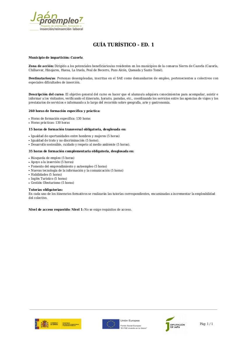 cazorlavuela's tweet photo. ⚠Informamos que se vuelve a abrir el plazo de preinscripción para las solicitudes la acciones formativa del proyecto Proempleo7 que se celebrará en #Cazorla. 

🖥El curso será: GUÍA TURÍSTICO EDICIÓN 1. 

✅Inscripciones hasta el 31 de Agosto. https://t.co/xy4gMnU5XY