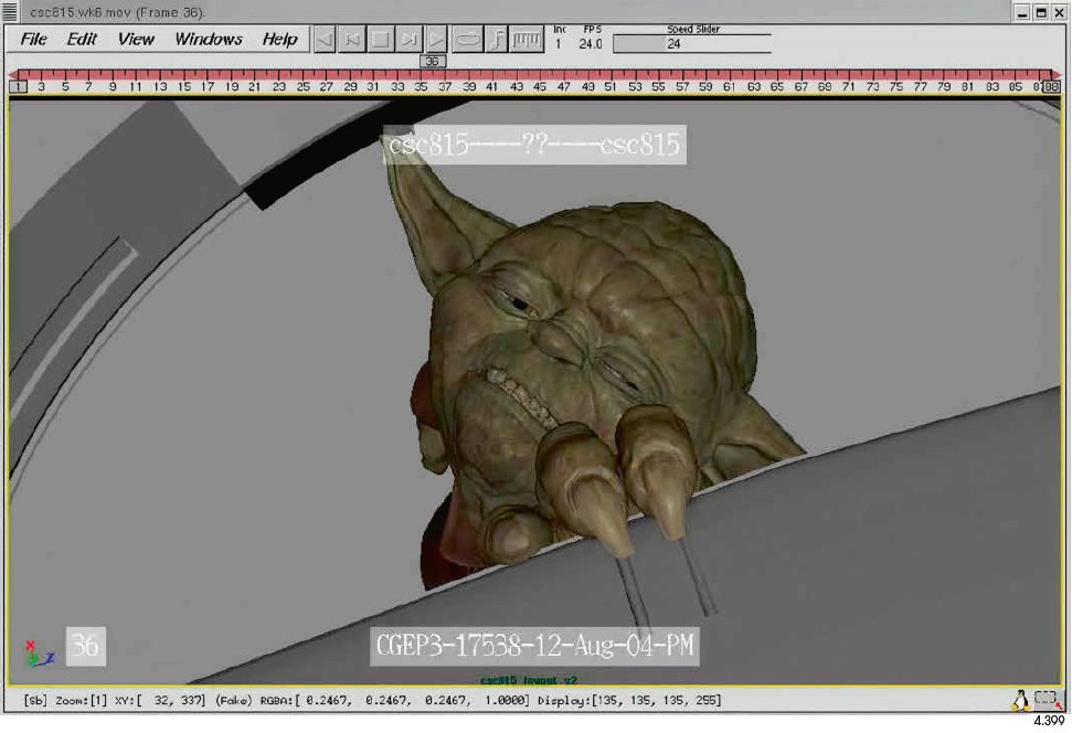 kershed's tweet image. August 12, 2004: Star Wars: Revenge of the Sith: Animation director @ArfKeldo recorded himself hanging from a balcony to help animate Yoda clinging to the Senate podium, as can be seen in the August 12, 2004, 3-D graphic. In the final frame Yoda can be seen losing his grip.