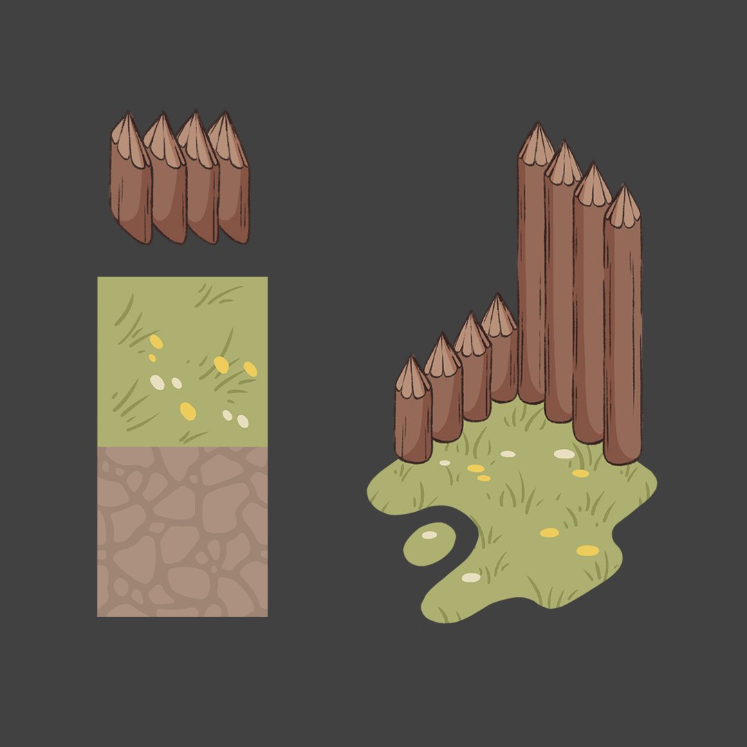 Focused on the environment 🔍 Palisades as a distinctive element of outdoor levels finally on the scene! Goodbye, grey rectangles 🤩

#indiegame #gamedev #indiedev #indiegamedev #illustration #drawing #environmentart #leveldesign #leveleditor #gamedesign