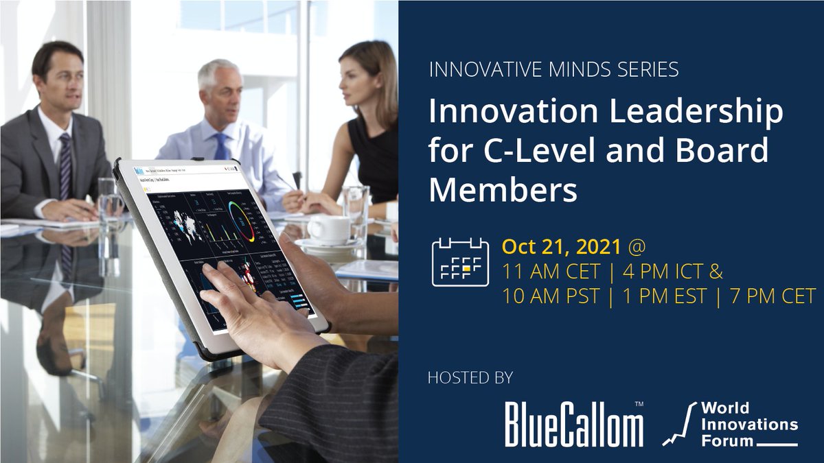 BlueCallom's tweet photo. Learn how enterprises can move from IMPROVEMENTS to genuine #groundbreakinginnovation development on the next #InnovativeMinds Series, #InnovationLeadership on Oct. 21 https://t.co/vknVAkvoeU Hosted by #BlueCallom and @WIForumORG  #OnlineEvent https://t.co/wpjMtMx44u