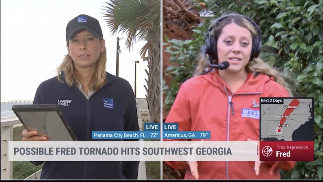 AnnaSimsWX's tweet image. Live report with @StephanieAbrams this morning covering tornado damage in Americus, GA. Big thanks to @weatherchannel for having me this morning!