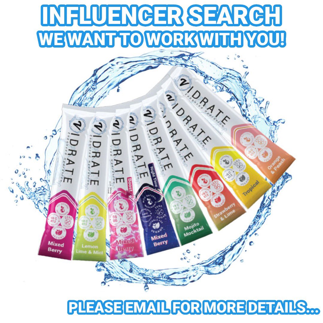 VIDRATEUK's tweet photo. We are looking to work with a range of health, fitness, lifestyle, and beauty influencers and bloggers to promote ViDrate.
This is for Instagram content and blogs. Please email amber.khan@vidrate.co.uk.
#influencersearch #bloggersearch https://t.co/TRynn6wK1B