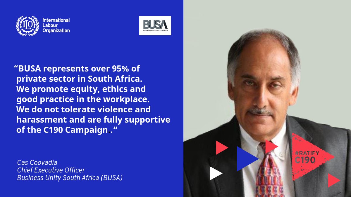ilo's tweet photo. Violence and harassment at work must end. ILO Convention no. 190 is seeking a #betterfutureofwork based on dignity and respect.
@BusinessUnitySA joins the call to 🚩#RatifyC190.
⏭ Find out more here: https://t.co/DBxBaOqLDH https://t.co/NbiQhCNpB3