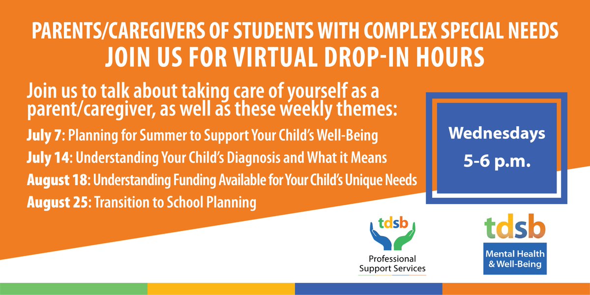 TDSB_MHWB's tweet photo. Mental Health &amp; Well-Being Office Hours are resuming this week for @tdsb Parents &amp; Caregivers. Our Professional Support Services Staff will be available to offer support. Please see the flyers below for more information. Click here to access zoom links: https://t.co/DhKh9uby99 https://t.co/YHNeV4R0Re