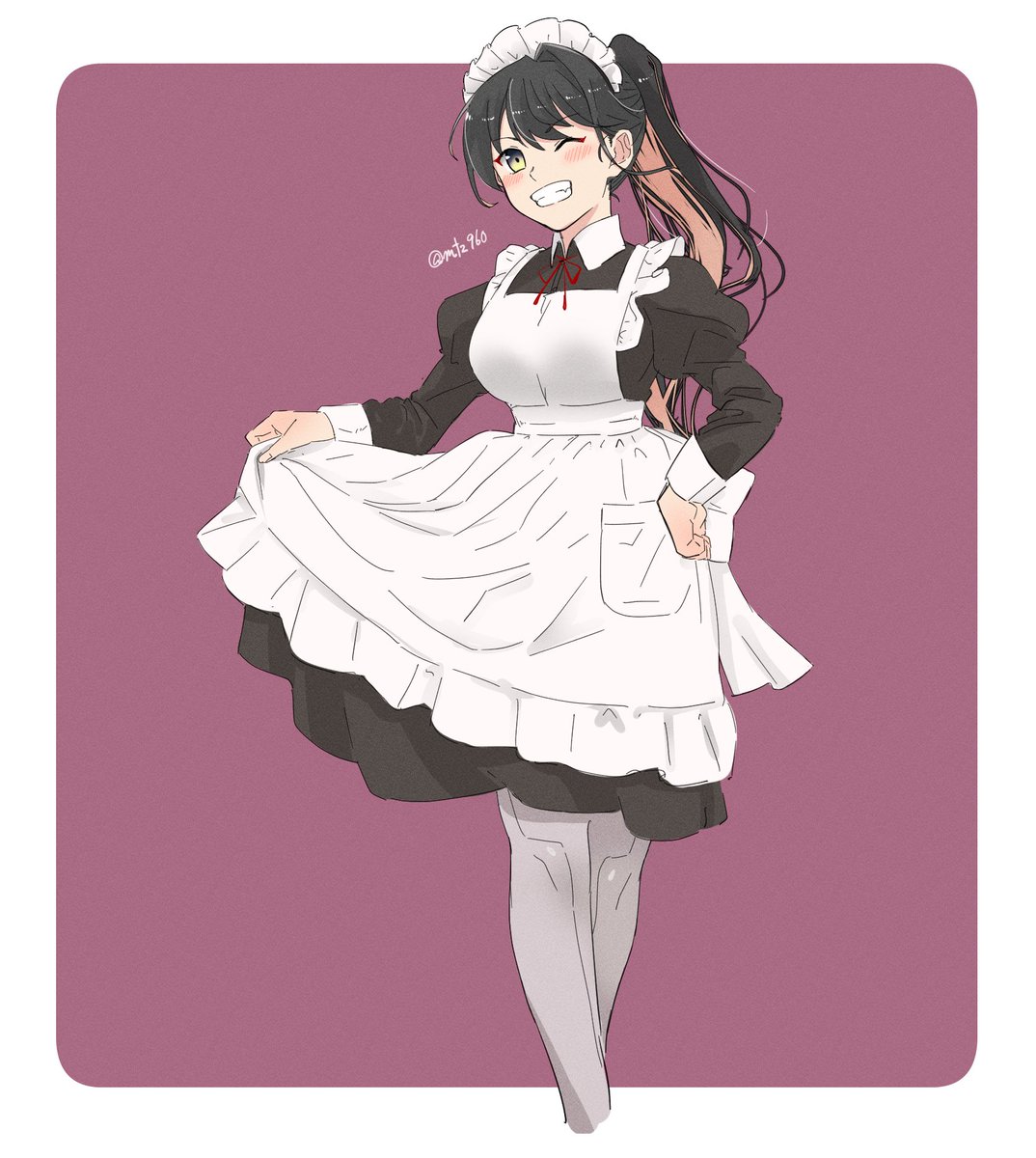 naganami (kancolle) 1girl solo alternate costume black hair apron maid enmaided  illustration images