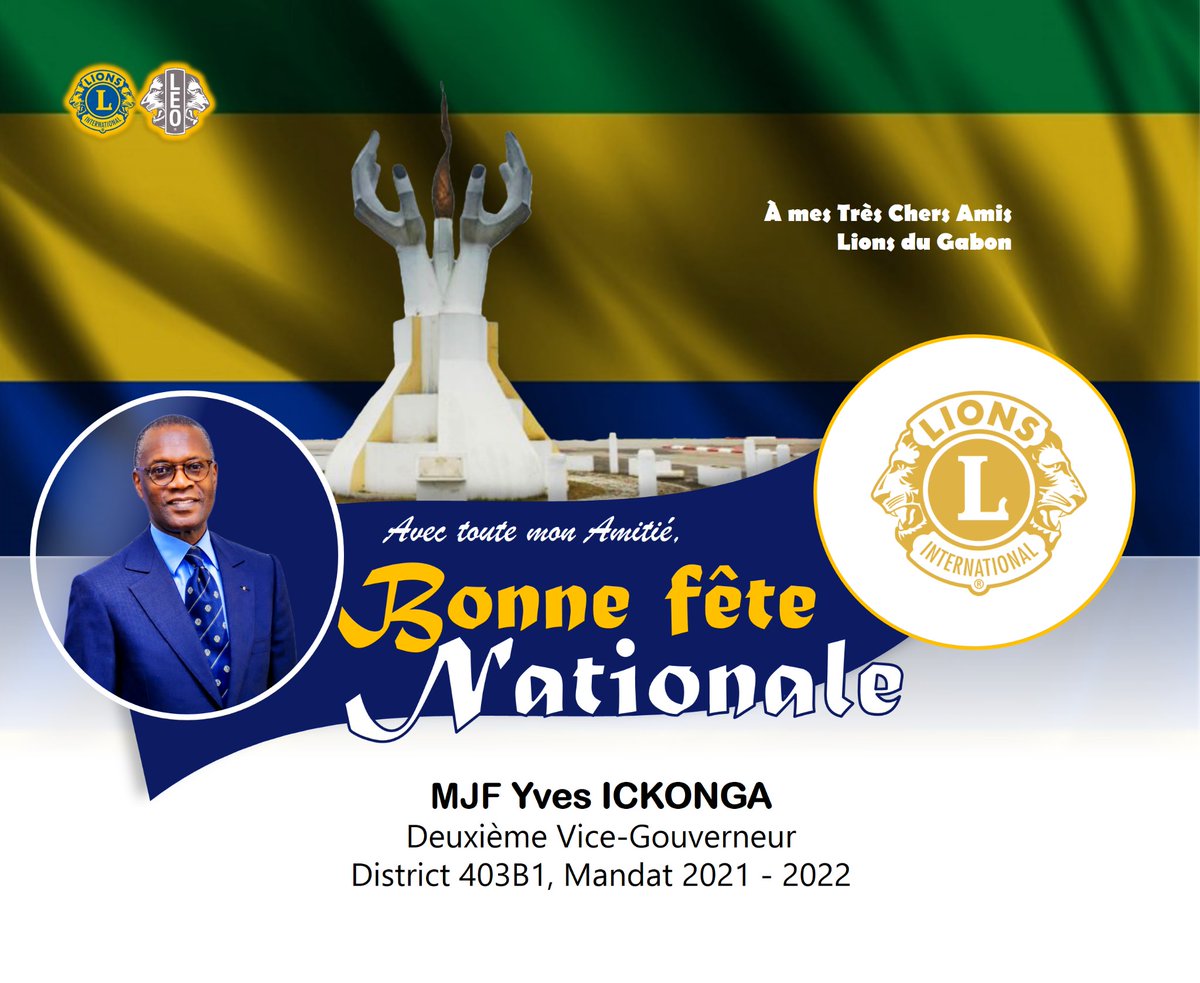 Bonne fête de l'indépendance,
Chers Amis Lions du Gabon.
#LionsClubs
#District403_B1
#Gabon_Independance_Day
#Yves_ICKONGA