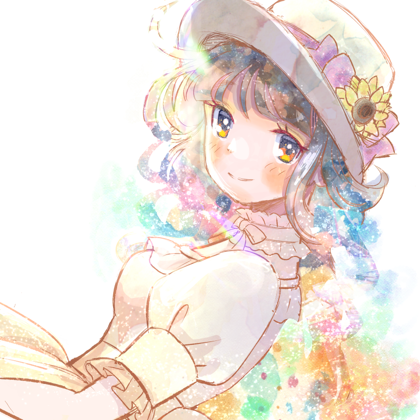 1girl solo hat smile dress flower sunflower  illustration images