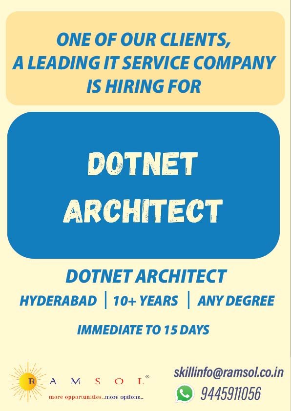 ramsolcorp's tweet image. Hiring for the role - Dotnet Architect
#Dotnetarchitect #jobseekers #jobsearch #interview  #interviewsuggestions #interviewanalysis #job
Link - youtu.be/y2UpjvRi7DA