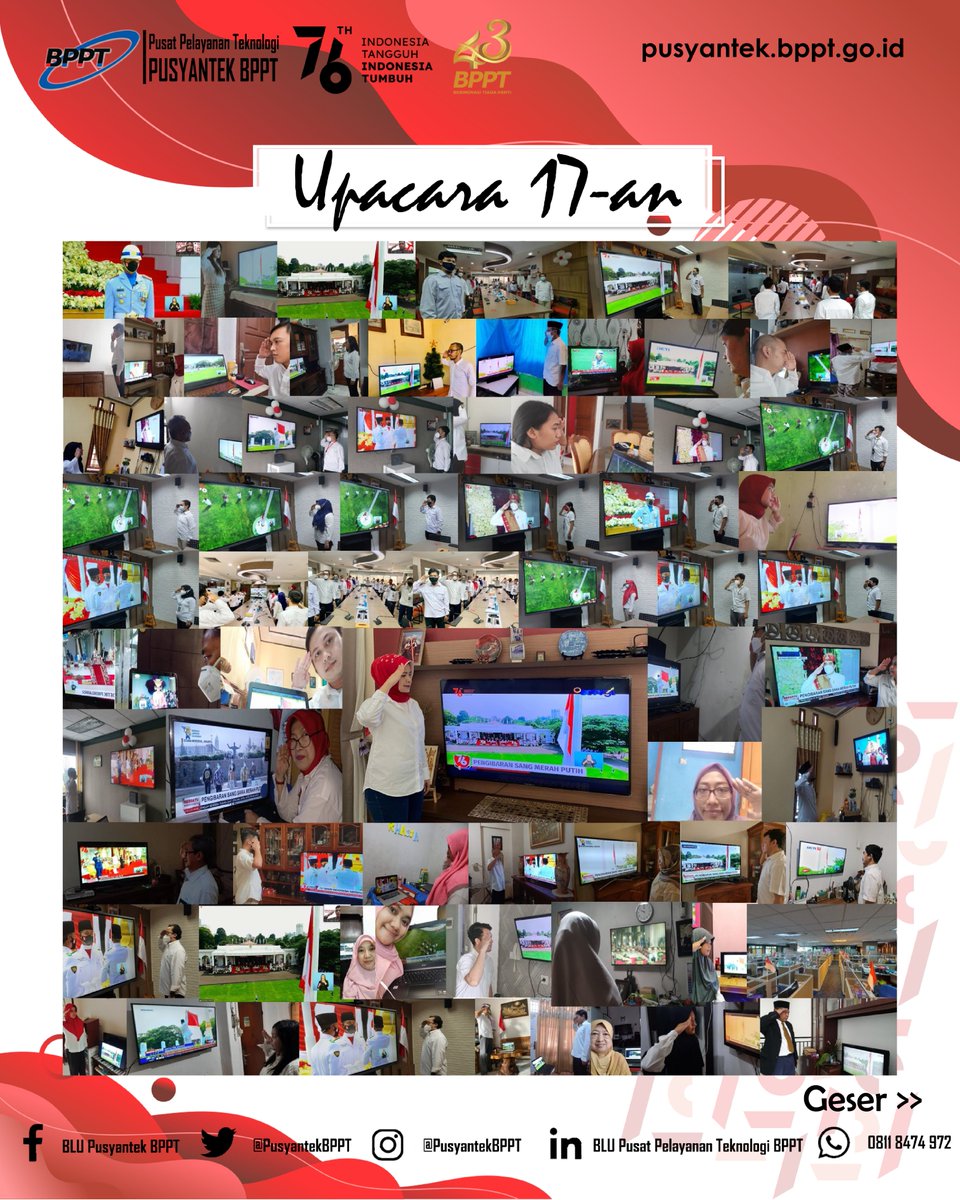 PusyantekBRIN's tweet image. Serangkaian acara tersebut selain bertujuan untuk menyemarakkan HUT Republik Indonesia, juga diharapkan dapat menambah rasa nasionalisme setiap pegawai Pusyantek BPPT.

#pusyantekBPPT
#HutRI76 
#DirgahayuRI76