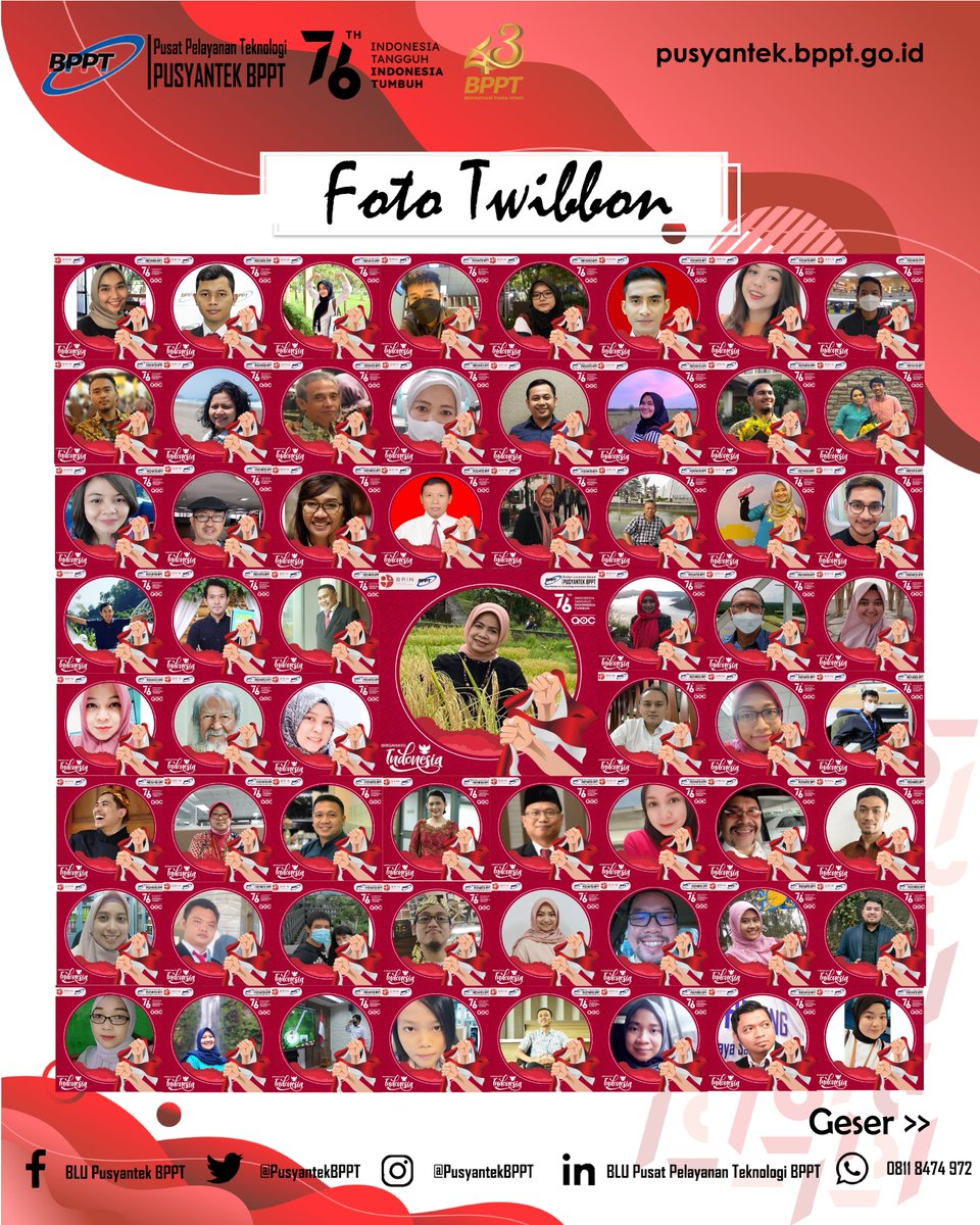 PusyantekBRIN's tweet image. Serangkaian acara tersebut selain bertujuan untuk menyemarakkan HUT Republik Indonesia, juga diharapkan dapat menambah rasa nasionalisme setiap pegawai Pusyantek BPPT.

#pusyantekBPPT
#HutRI76 
#DirgahayuRI76