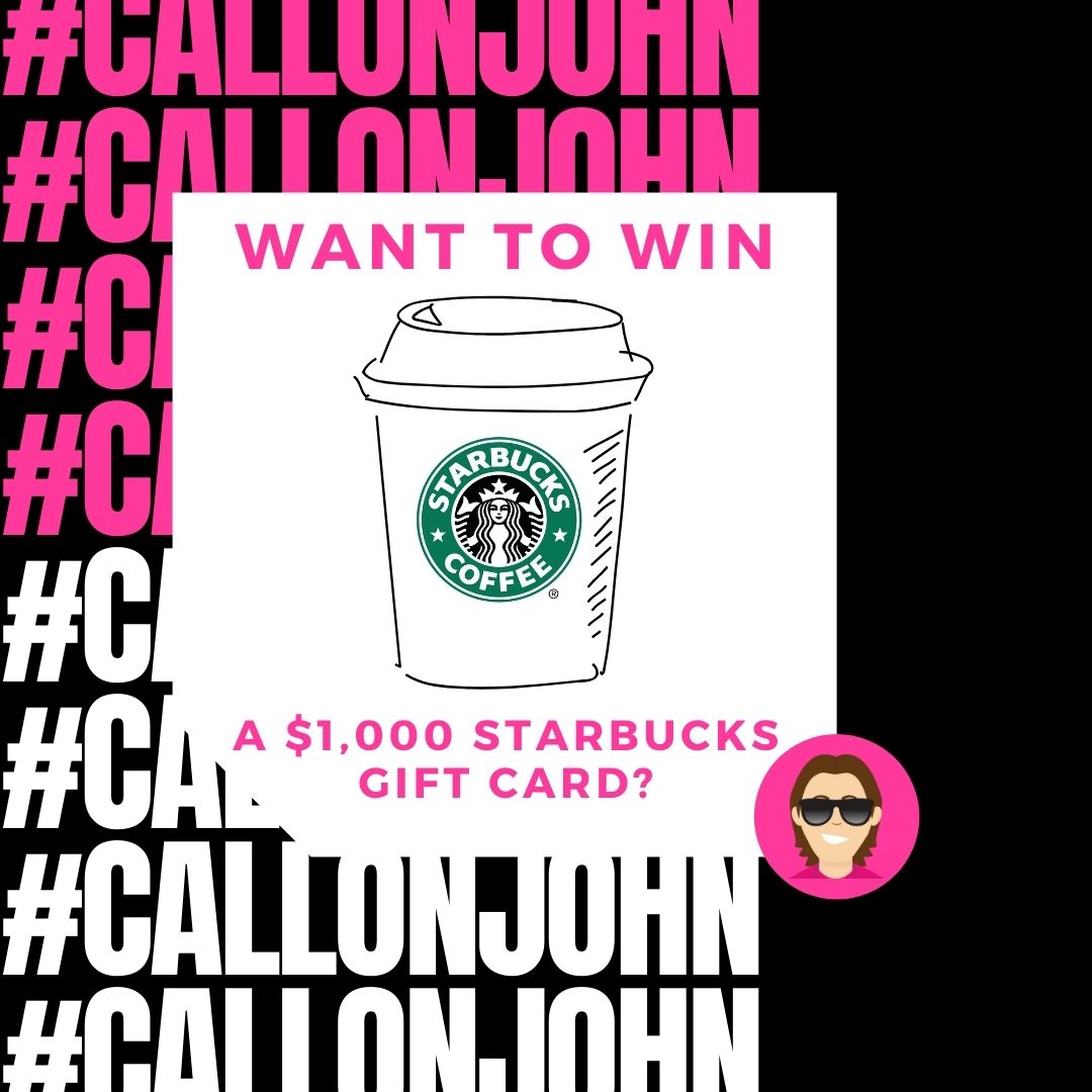 All of your Starbucks drinks are on me with this #CallOnJohn giveaway - a $1,000 Starbucks gift card! Tune in today at 12 PM ET on Instagram Live for your chance to win! ☕
