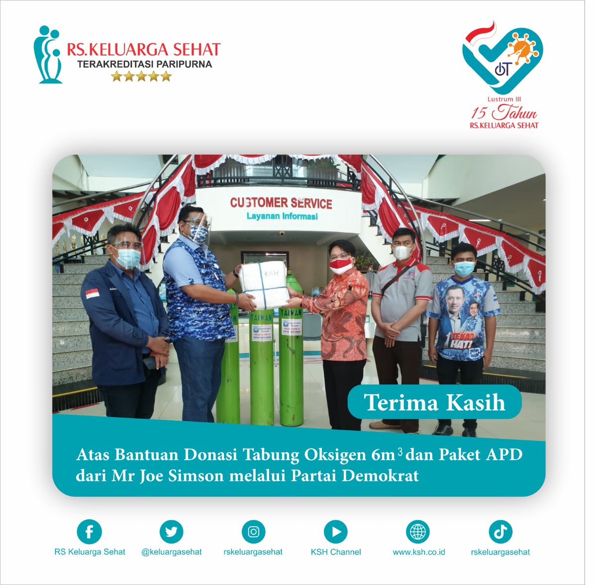 keluargasehat's tweet photo. Salam Keluarga Sehat...
RS. Keluarga Sehat mengucapkan terima kasih kepada Mr. Joe Simson melalui Partai Demokrat yang telah memberikan bantuan berupa tabung O2 6m³ untuk RS. Keluarga Sehat
#rskeluargasehat
#ksh
#kshpati
#keluargasehathospital
#cegahcorona
#timlawancorona https://t.co/wcizcggVTa
