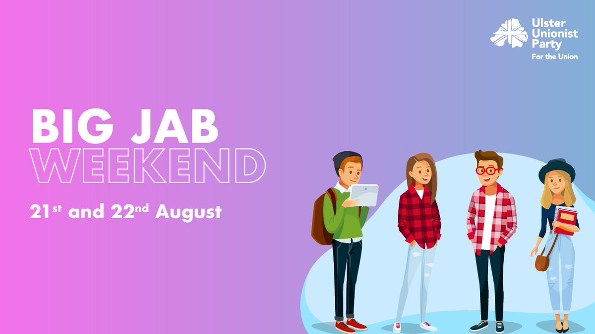 uuponline's tweet photo. 💉BIG JAB WEEKEND: 21st/22nd AUG📅

This weekend mass vaccination centres will once again offer walk-in first jabs of the #COVID19 vaccine for all adults.

More 👉https://t.co/Q7SWSL1m7U

#UnionOfPeople #UlsterUnionist https://t.co/L0dMV120RI