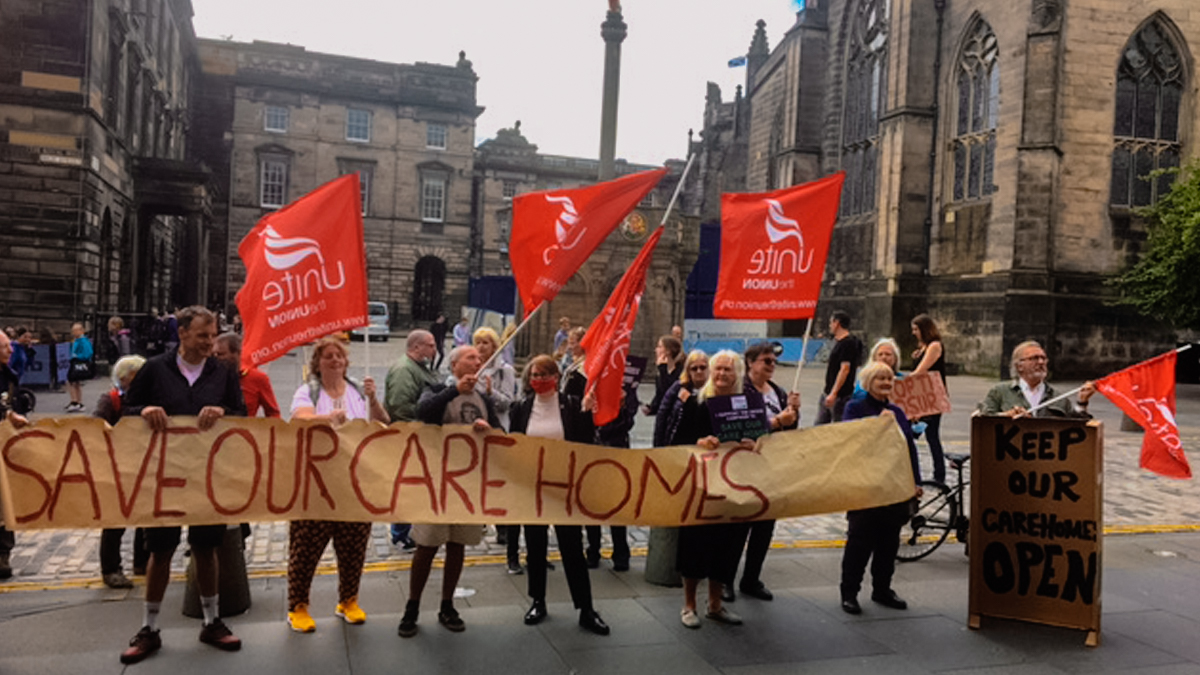 Unite members today joined other Unions &amp; <a href="/AnotherEdinburg/">Another Edinburgh Is Possible</a> to protest plans to close 5 care homes in Edinburgh.

Unite members in the homes deserve better after all the hard work &amp; commitment they have shown over the past 18 months, to have a future in a National Care Service.