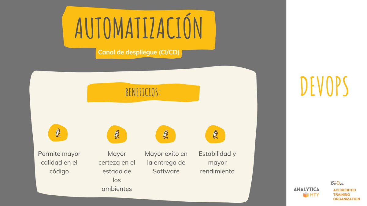 analyticamty's tweet image. Fundamentos de DevOps | Automatización
#DevOps #DeploymentPipeline #ContinuousIntegration #ContinuousDelivery