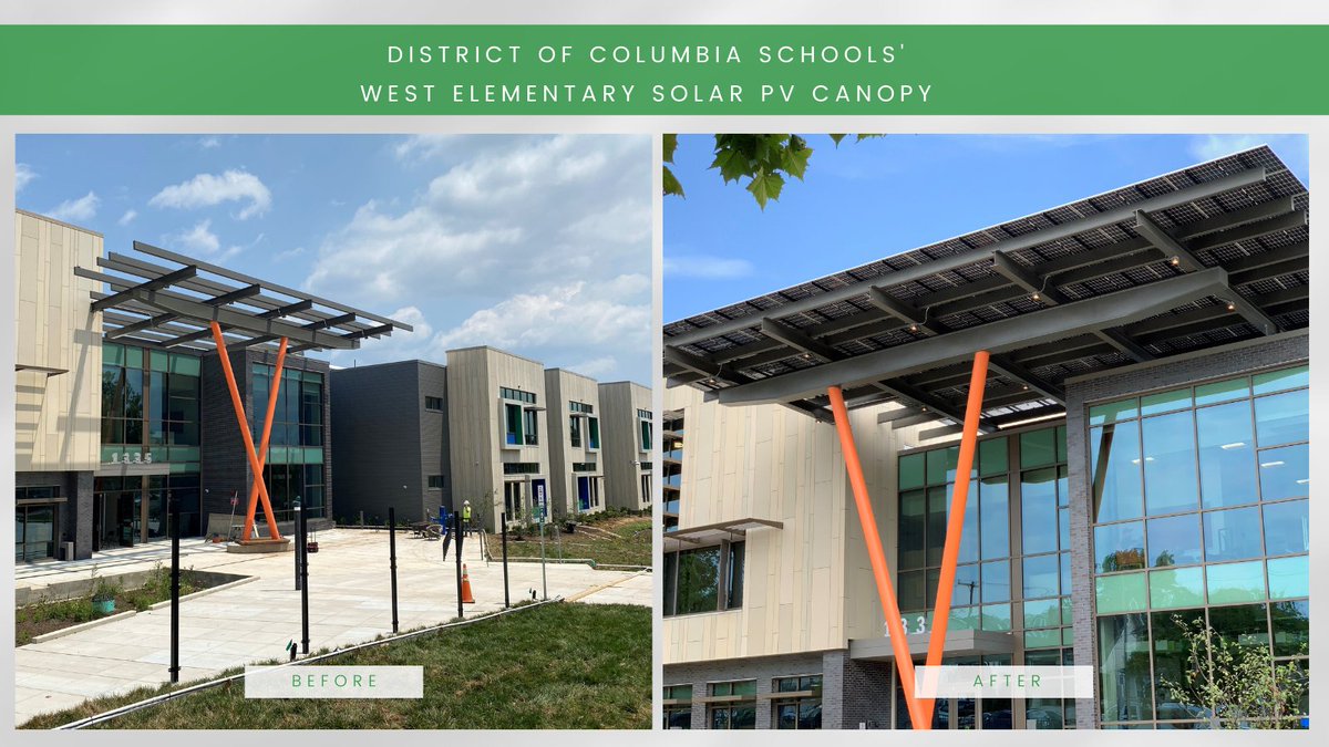 CMTAEngineers's tweet photo. #WestElementary is @dcpublicschools’ first #ZeroEnergy school!
DCPS and @DCDGS selected CMTA to install solar #PVPanels to @WestTigersDC front canopy, completed on Friday.
Congrats to DCPS, DGS, @PerkinsEastman, and all others who contributed to the boundary-breaking project! https://t.co/oe7XPsBo1J