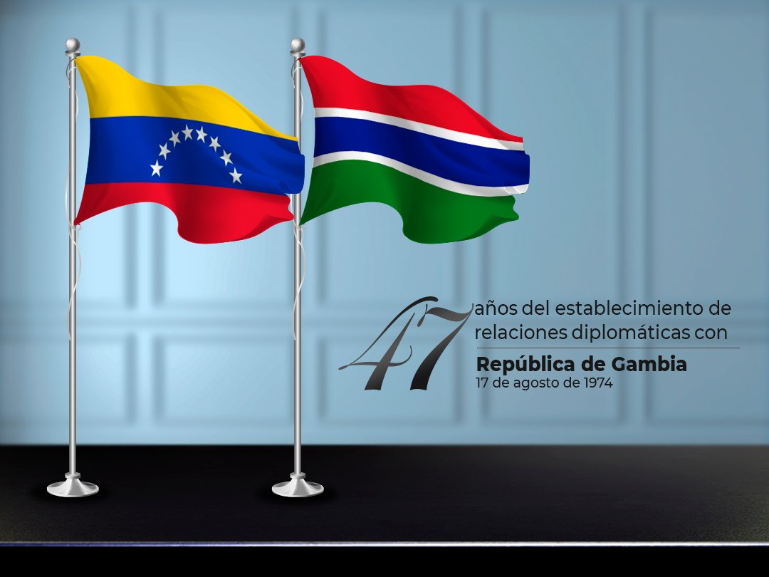 Cancilleria_ve's tweet photo. Son 47 años del establecimiento de relaciones diplomáticas entre #Venezuela 🇻🇪 y #Gambia 🇬🇲, extendemos un cordial saludo, al mismo tiempo que reafirmamos el compromiso de trabajar en una hoja de ruta que fortalezca la agenda binacional. https://t.co/1lU0b8WwoW