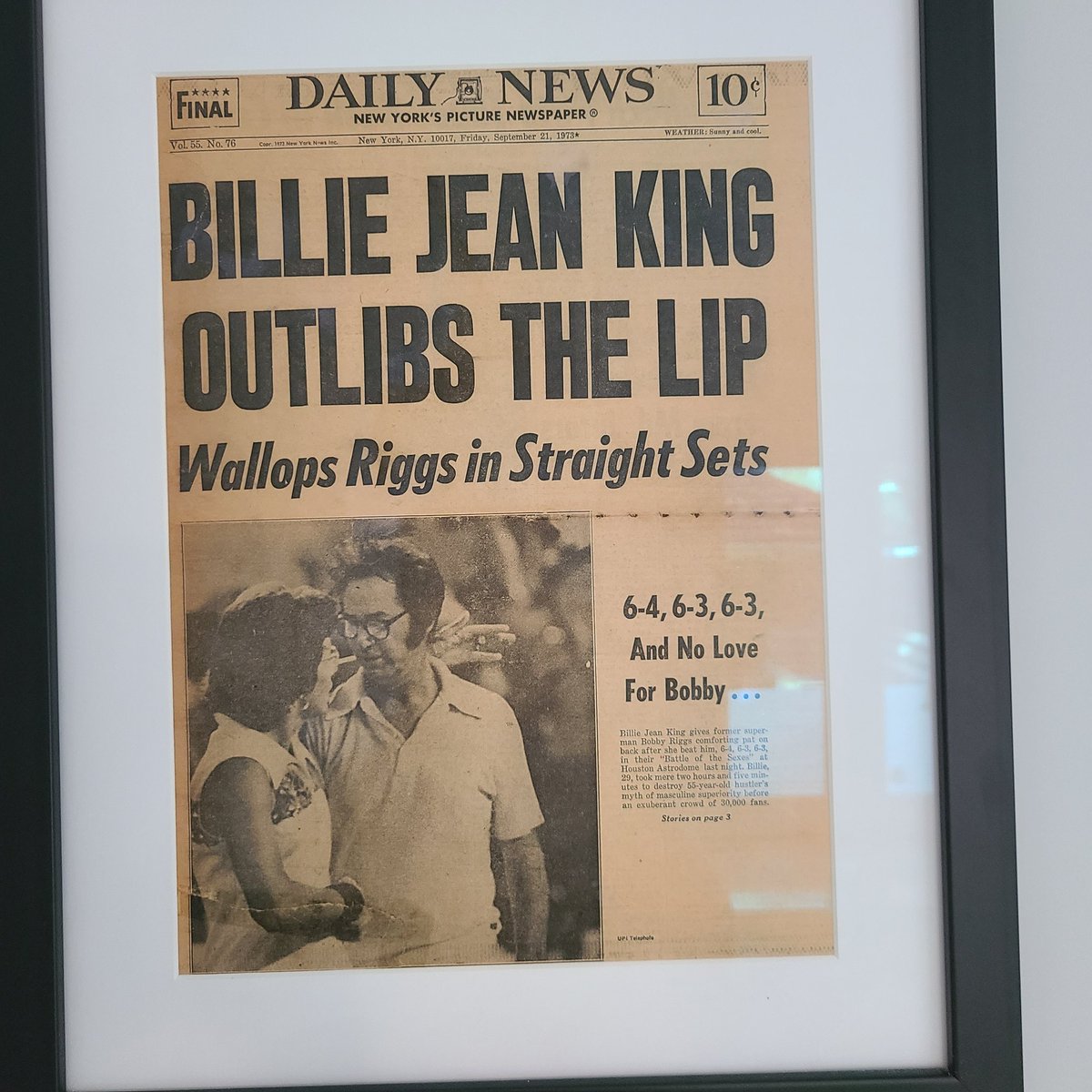 #billiejeanking Looking forward to your book. This is on my wall. My mom had saved it from your big day.