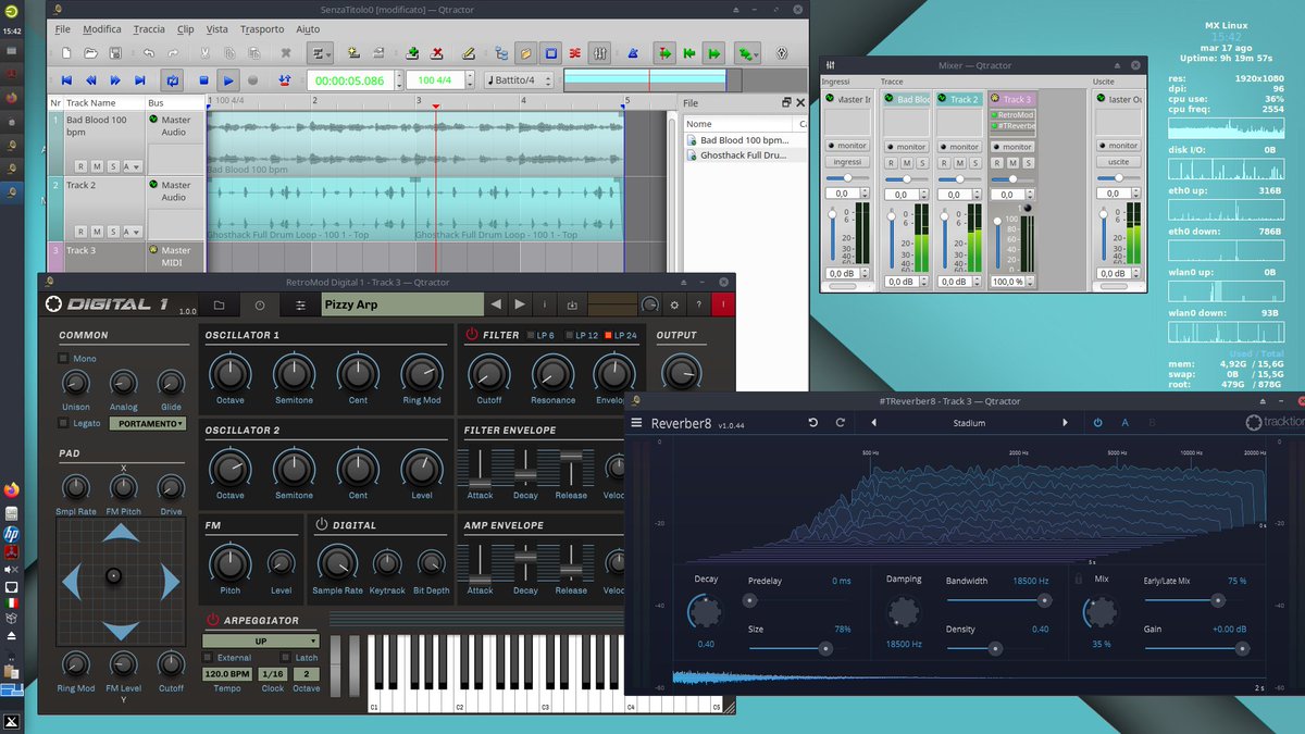 pierecall's tweet image. #GnuLinux #MxLinux #Qtractor #RetromodDigital1 #Tr8Reverb #OpenSource #ElectronicMusic