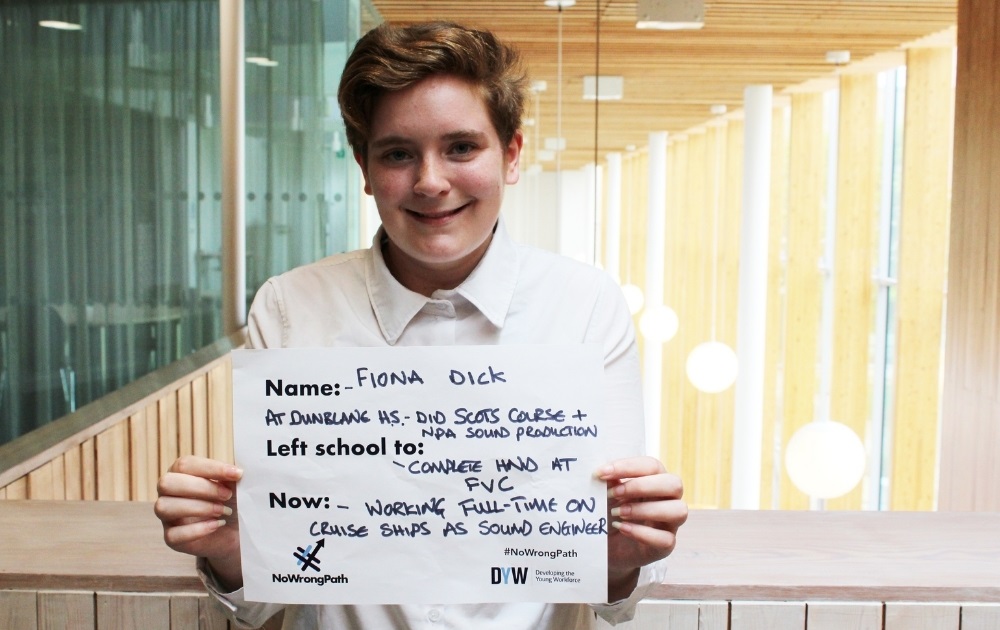 FVCollege's tweet photo. We’re super proud of our former student, Fiona Dick, who started her FVC journey on our SCOTS programme and is about to embark as a sound engineer on a cruise ship 🛳️

Read more about Fiona’s route to employment here ➡️ https://t.co/2uiUyztPdq #NoWrongPath #ChooseCollege 💜 https://t.co/aPtUMZp6nq