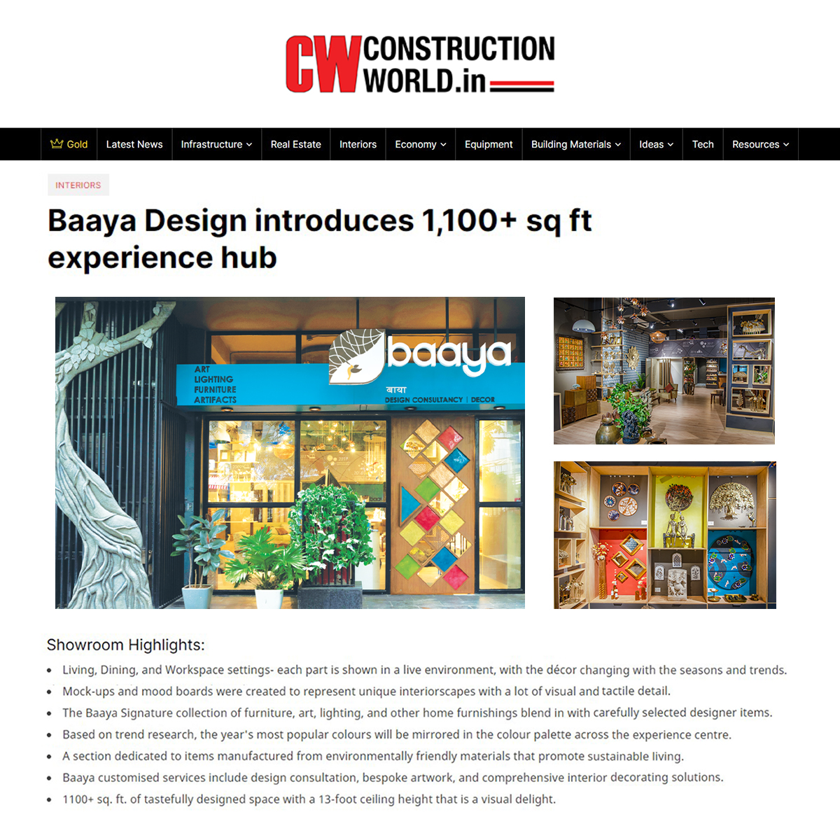 In a recent feature, Construction World captures our new Experience Centre’s spirit and intent. Talking about our new location in Andheri, the article highlights the journey as well as the execution. Read more at: tinyurl.com/xs9r9jmu. 

#ArtfulSpaces #StudioBaaya #BaayaDesign