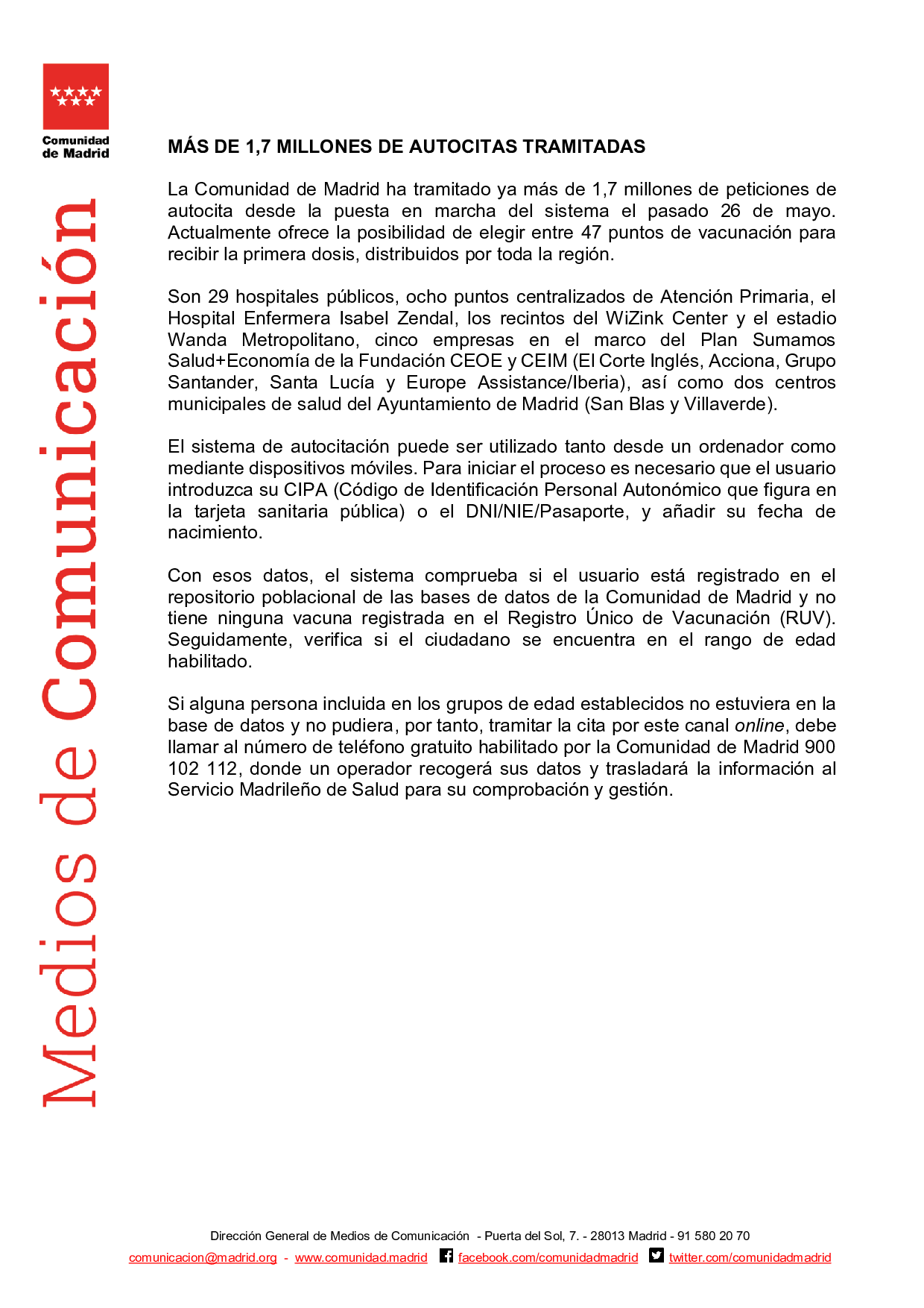 Salud Madrid on Twitter: "La @ComunidadMadrid abre la #autocita para la vacuna contra #COVID19 a la de 12 años adelante #coronavirusmadrid #Madrid / Twitter