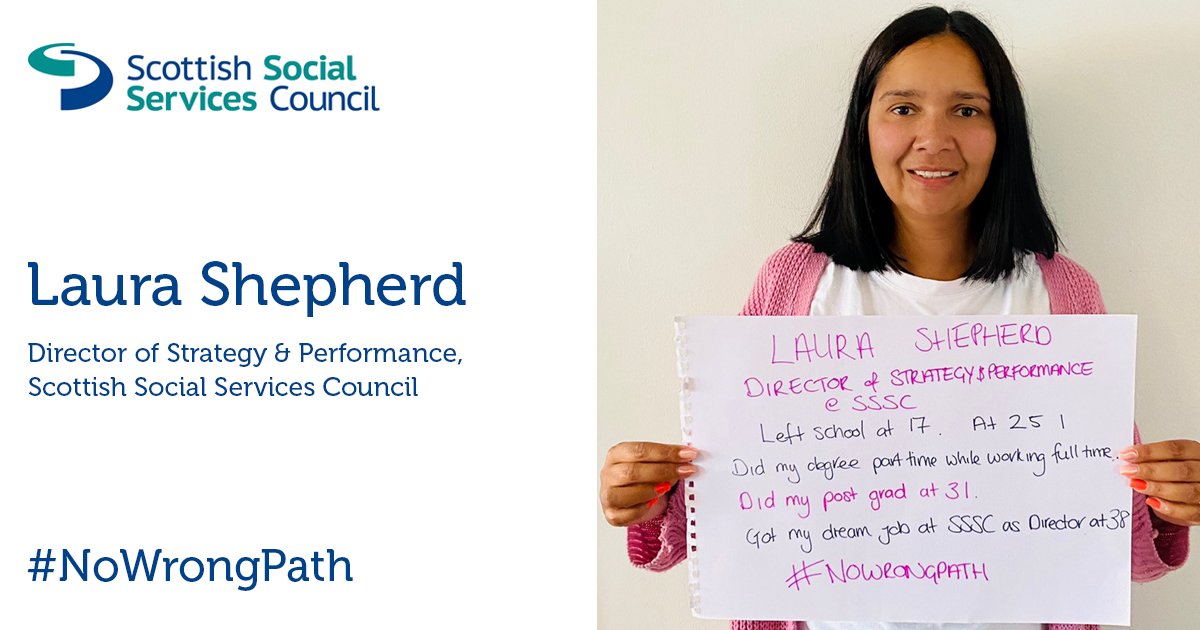 SSSCnews's tweet photo. This #SQAResults day we're sharing the various directions our colleagues have taken in their careers so far. Take a look at the journey of @SSSCLaura, SSSC's Director of Strategy &amp; Performance. Share your journey to show young people there's no #NoWrongPath https://t.co/p9v06BJjMN