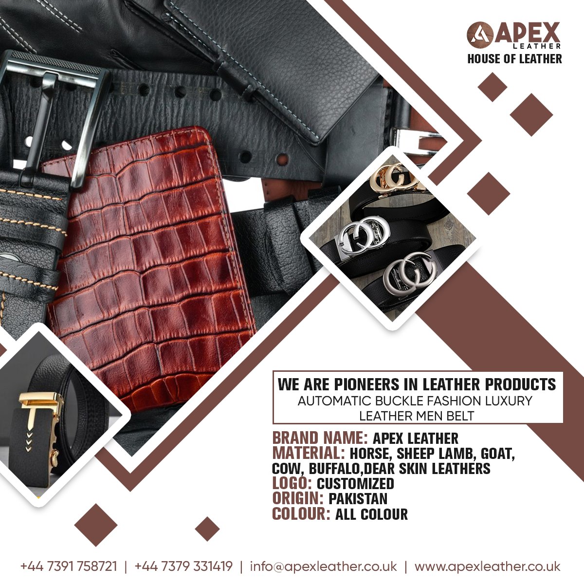 ApexLeather's tweet photo. Apex Leather
House of Leather
We are pioneers in leather products
AUTOMATIC BUCKLE FASHION LUXURY LEATHER MEN BELT
Brand Name: Apex Leather
Material: Horse, Sheep Lamb, Goat, Cow
Contact:
+44 7391 758721
+44 7379 331419
#belts #fashion #belt #shoes #bags #accessories #leather https://t.co/h9Ts9Q0I9R