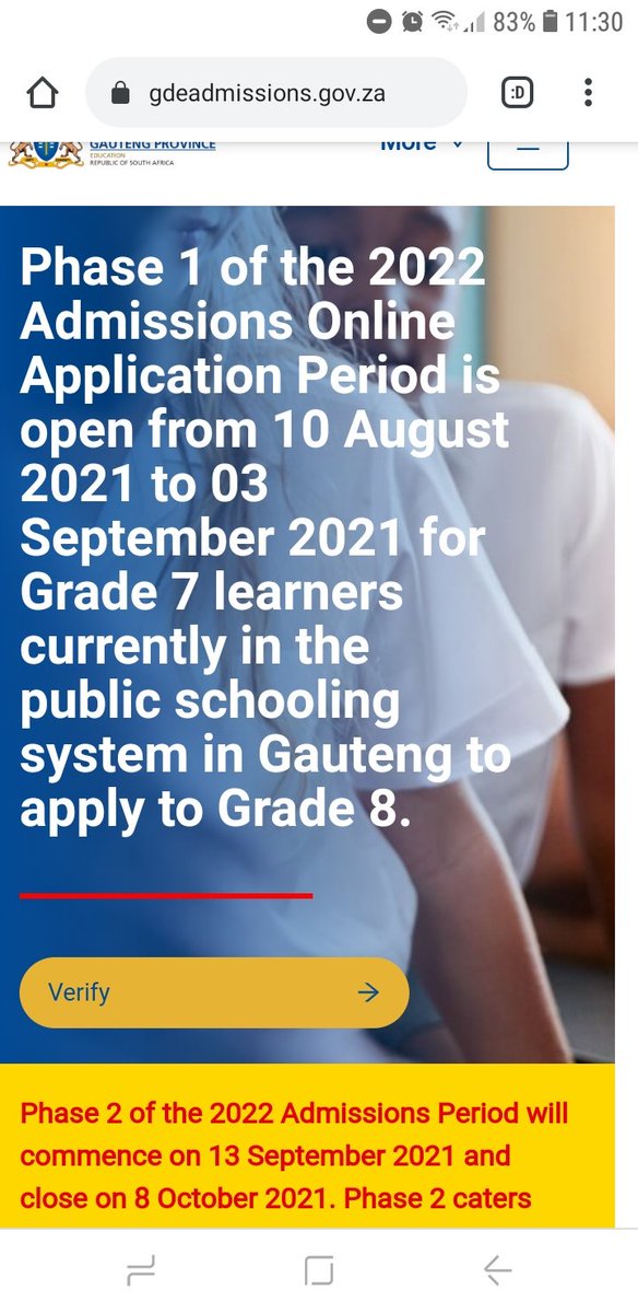 mmewalitsatsi's tweet photo. What happened to the "apply" tab, which was above the "verify" tab? Yho! DBE @Lesufi @Steve_Mabona @GDE_Admissions https://t.co/iSpioQH0IA