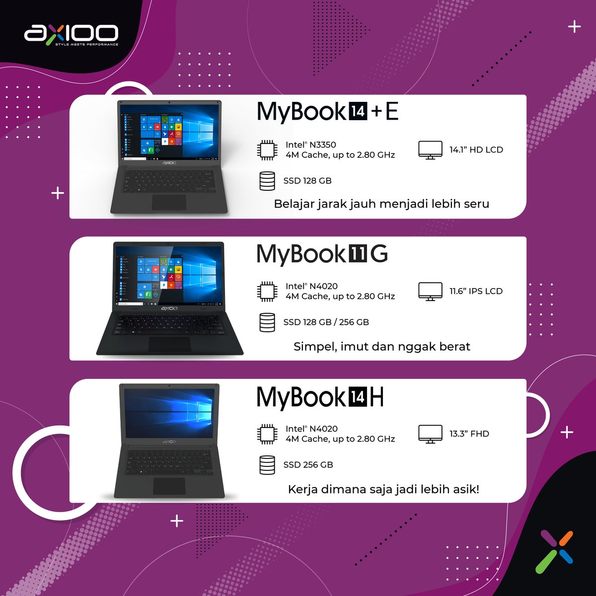 axioo_id's tweet image. Kalau kamu lebih suka tipe yang mana nih diantara tiga? 

Axioo “Style Meets Performance”
__
#Axioo #AxiooIndonesia #StyleMeetsPerformance #MyBook #MyBook14H #MyBook11g #MyBook14+E #MyBookseries #timnana #laptopkeren #laptopmurah #laptopcanggih #laptopberkualitas #laptopimpian