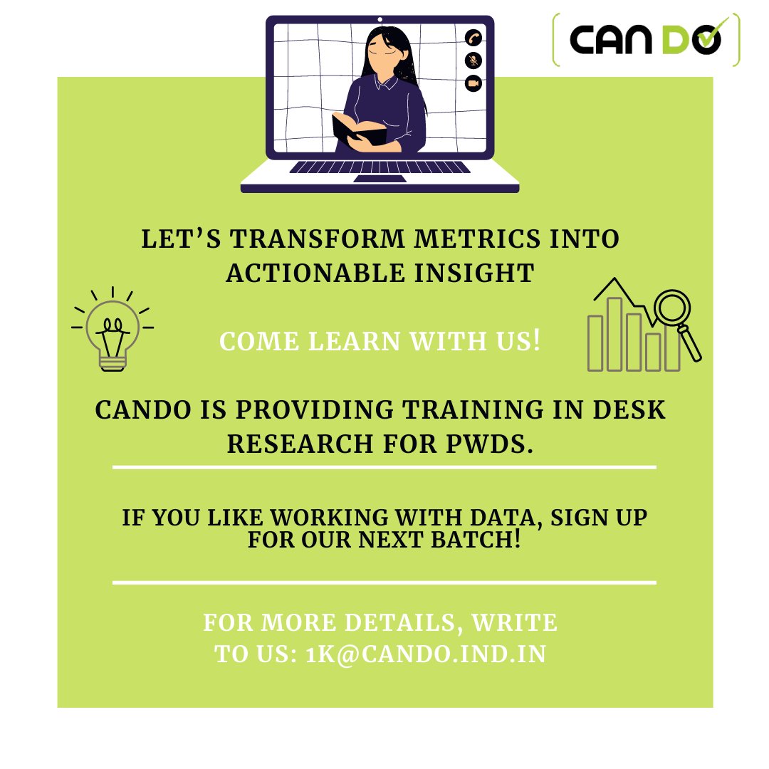 cando_india's tweet photo. Come explore and learn about Desk Research with us. This training will help you understand the What, Why, and How of Desk Research. To signup for our next batch, fill-up the form https://t.co/YSGWm6cDx1 
#candoindia #supportcando #candoinitiative #hiring #hiringdeskresearcher https://t.co/YMKxMeDHk7