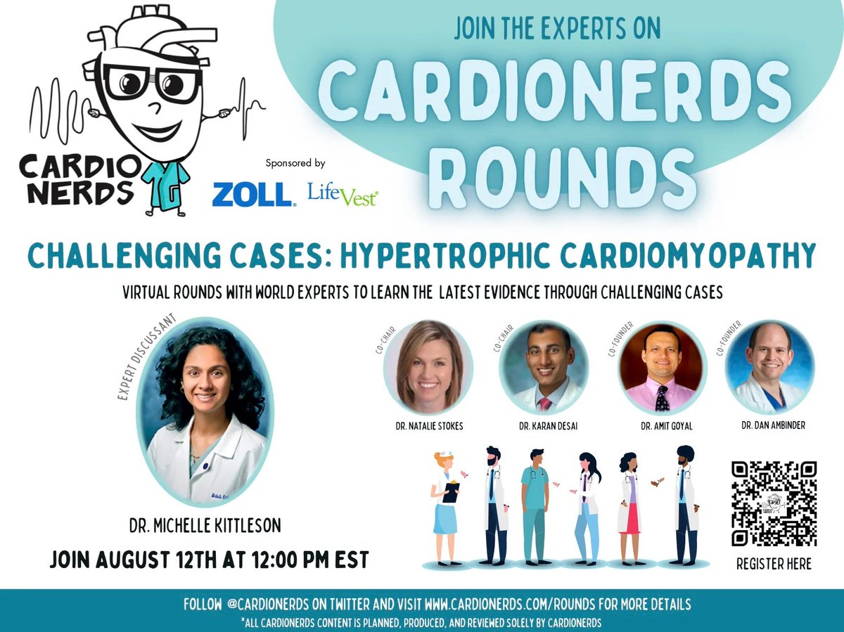 Karan Desai MD FACC (@karanpdesai) on Twitter photo A reminder - join us for <a href="/CardioNerds/">CardioNerds</a> rounds with <a href="/MKIttlesonMD/">Michelle Kittleson MD PhD</a> this Thursday (8/12) at 12 PM EST!
Learn some of the nuances of HCM guidelines through cases and a discussion with Dr. Kittleson
All are welcome to join and register now at cardionerds.com/Rounds A reminder - join us for <a href="/CardioNerds/">CardioNerds</a> rounds with <a href="/MKIttlesonMD/">Michelle Kittleson MD PhD</a> this Thursday (8/12) at 12 PM EST!
Learn some of the nuances of HCM guidelines through cases and a discussion with Dr. Kittleson
All are welcome to join and register now at cardionerds.com/Rounds
