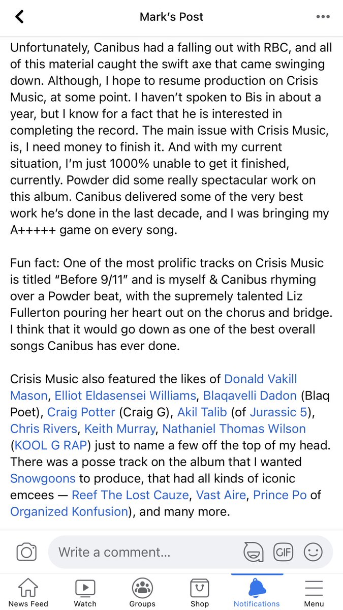 markdeez33's tweet photo. My statement regarding the last 7 years of my career, and the status of the Grindhouse Gang album Boom Bap Saints, the project Boom Bap Bros, my album w/ @DaRealCanibus CRISIS MUSIC, &amp; why all of it has been indefinitely shelved over the years. https://t.co/Ytaml0BlQp