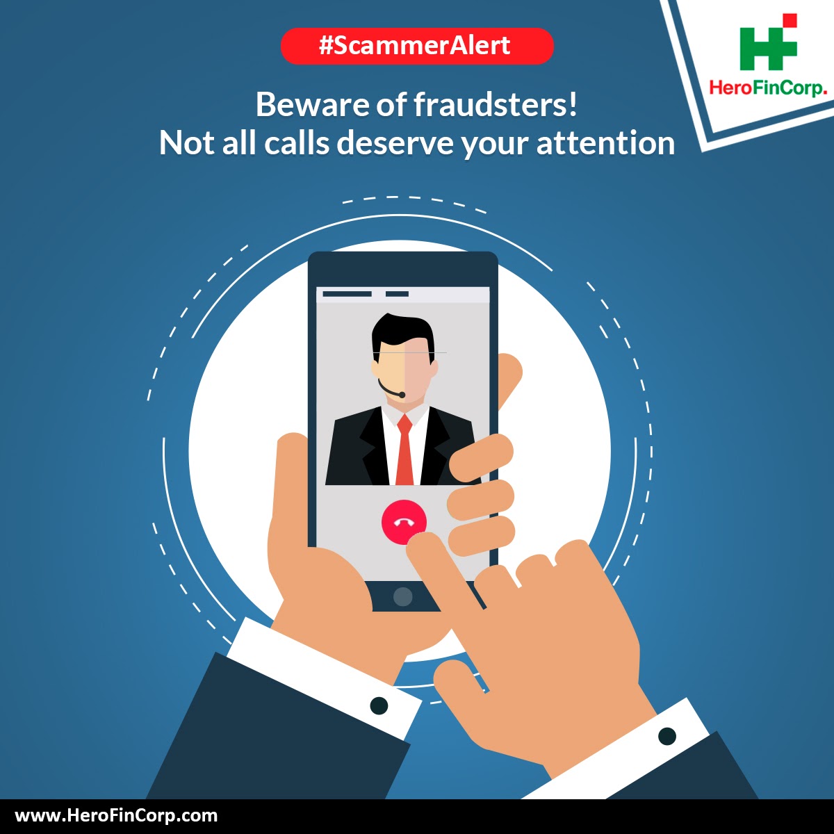 HeroFinCorpLtd's tweet photo. Responding to one wrong call can cause a significant financial loss. Please beware of fraudsters who claim to be from Hero FinCorp. #ScammerAlert
#HeroFinCorp #Scam #Loan #FraudulentCall #Phishing #StaySafe https://t.co/snqAIFb8dY