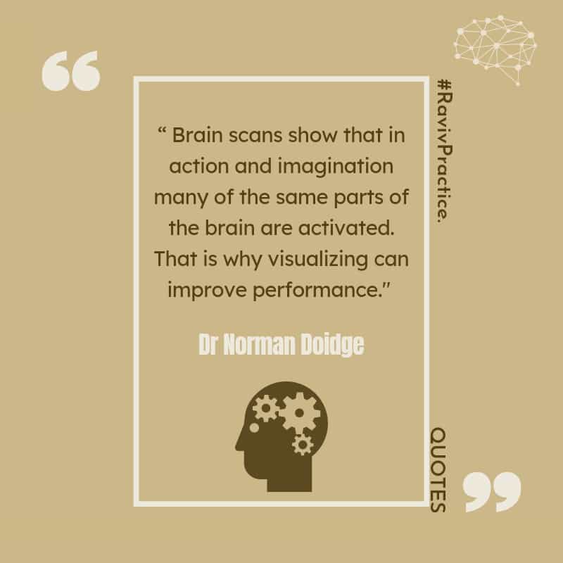 practice_raviv's tweet photo. "Brain scans show that in action and imagination many of the same parts of the brain are activated. That is why visualisation can help performance." Dr Norman Doidge #ravivPractice #quotes #brainPlasicity https://t.co/2bWpiR784Q