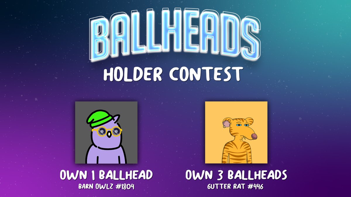 BallheadsNFT's tweet photo. Do you own some Ballheads? If so it's your chance to win some great NFTs! Fill out the form below &amp; retweet this post. If you own 1 Ballhead you could win @BarnOwlzNFT #1804. If you own 3 more of Ballheads you have a chance at winning Gutter Rat #446

https://t.co/4aQrltvQtH https://t.co/stGPddyuNg