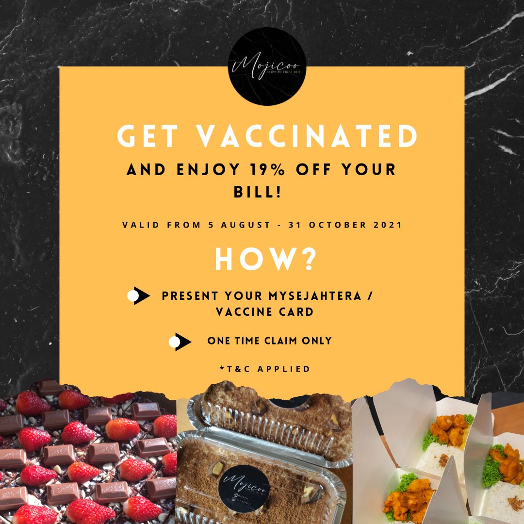 Zarithafiqah's tweet photo. Are you vaccinated? If yes, you guys boleh claim 19% off your bills dekat Mojicoo! Why pay full when you can pay less? Boleh beli untuk diri sendiri atau hadiahkan untuk orang 🥰❤️

📲https://t.co/3IyUFnrJOD https://t.co/Wcu2Y8TYzq