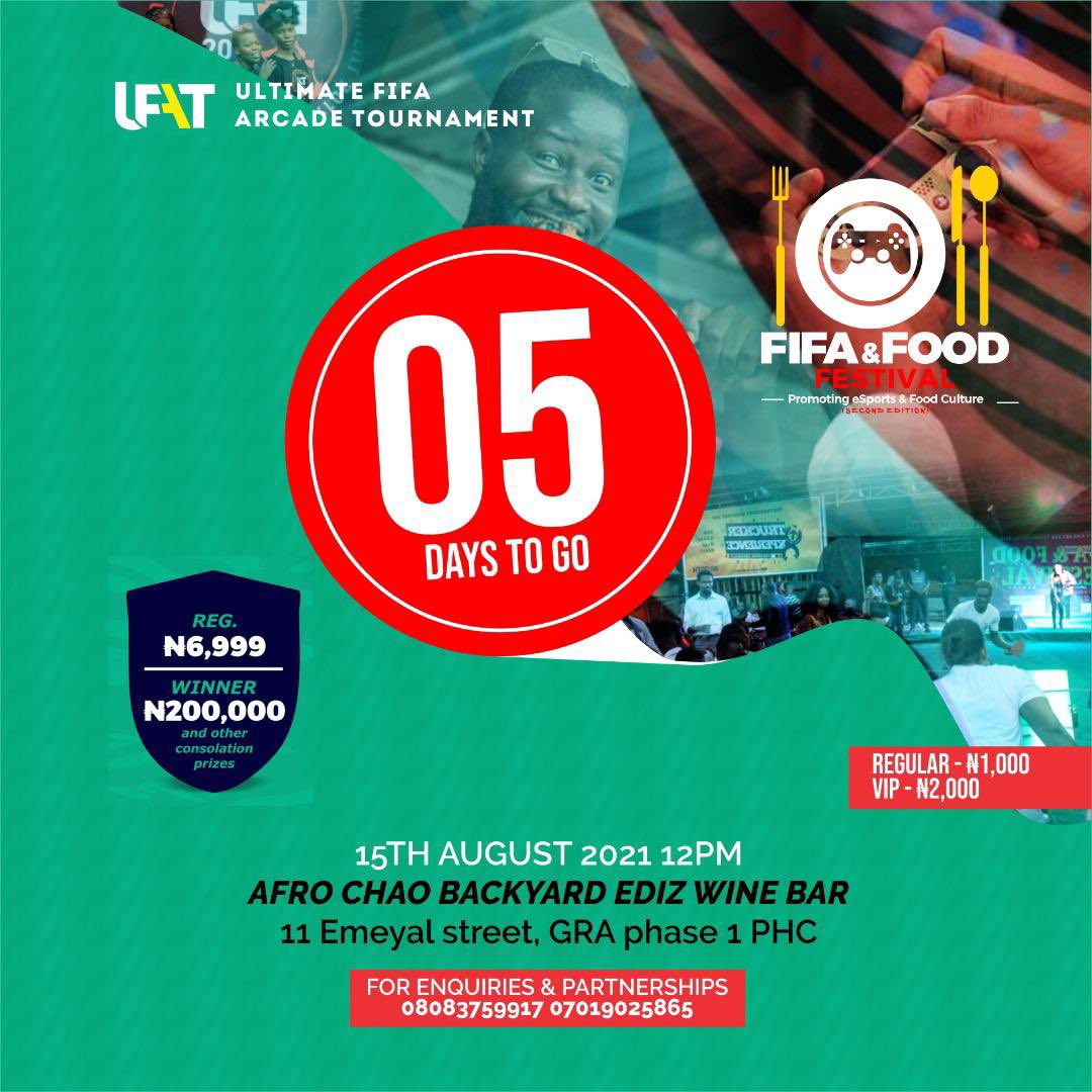 Mr_alayi's tweet photo. 5 Days to go to the most amazing Tournament in Portharcourt. #fifaandfoodfestival2021 #ufat https://t.co/UprR9g1s0R