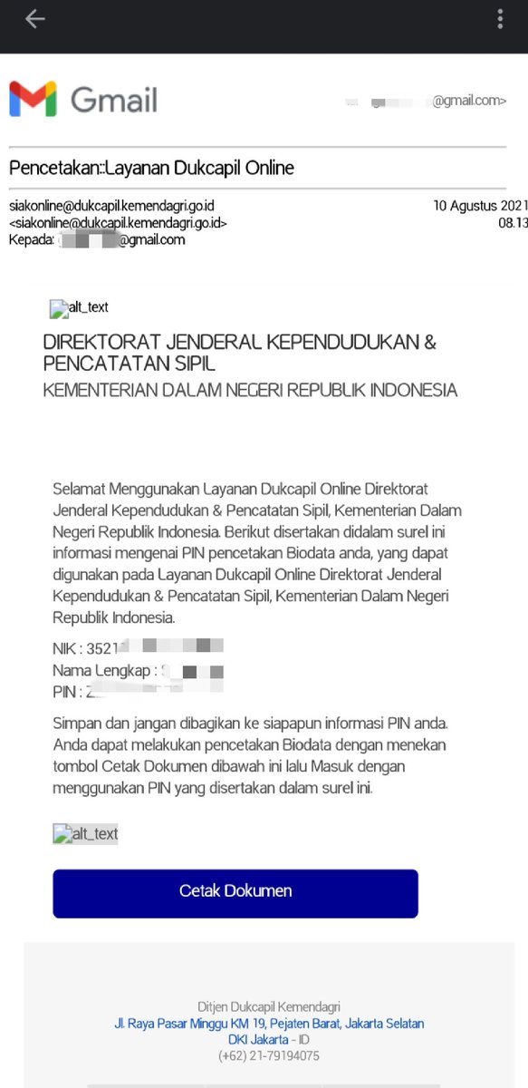 gauloics's tweet image. 15.
Yups, 4 hari udah dapat balasan dari #dispencapil melalui situs #siakonline Kab. Ngawi, berisi data pin untuk keperluan cetak E-KTP
Keren... mungkin akan lebih cepat jika pengajuan tidak di lakukan pada akhir pekan, kebetulan pengajuan saya kemarin pas hari Jum'at
